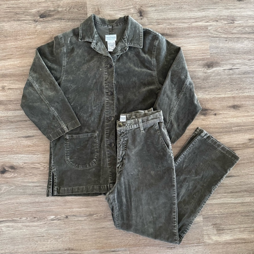 FDJ French Dressing Jeanswear Vintage Olive Green Corduroy Shacket and Pant Set